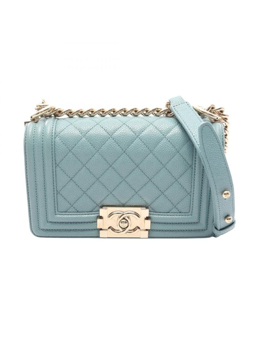 Chanel Shoulder Bag Boy Small Light Blue Caviar Leather Chain